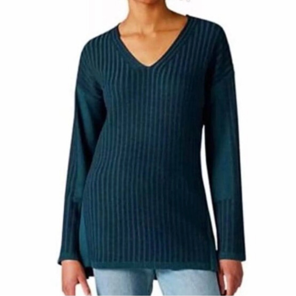 Smartwool Women's XL Shadow Pine V-Neck Rib Sweater Teal Green